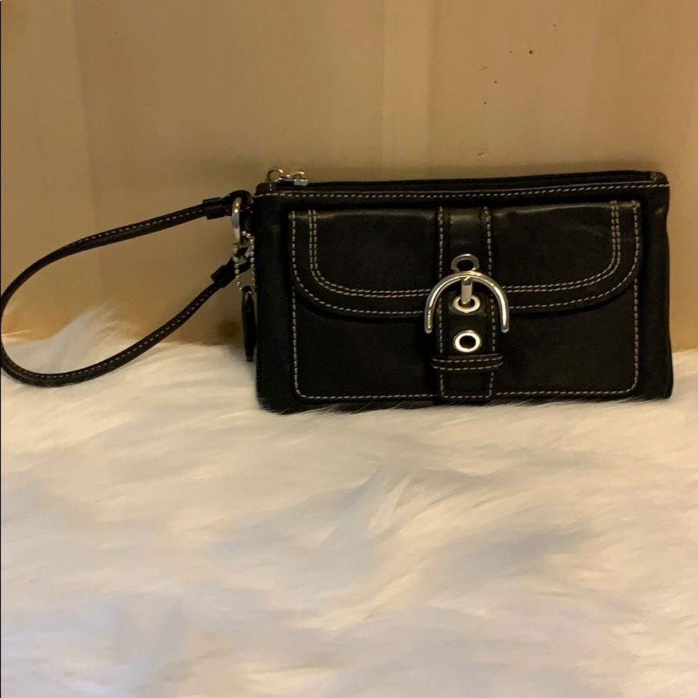 Coach black leather wristlet